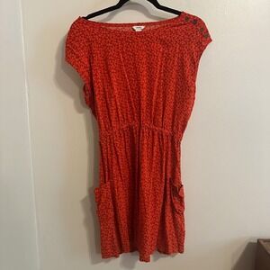 I LOVE H81 Red Floral Print Dress Casual Button Detail Pockets Size M‎